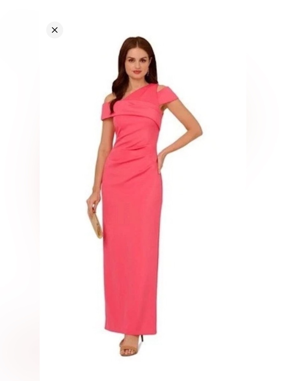 Adrianna Papell Coral Pink Off-Shoulder Maxi Dress